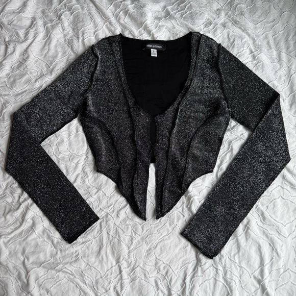 Urban Outfitters Grey and Black Sparkle Cut Out Front Cropped Long Sleeve Seam - Picture 5 of 9